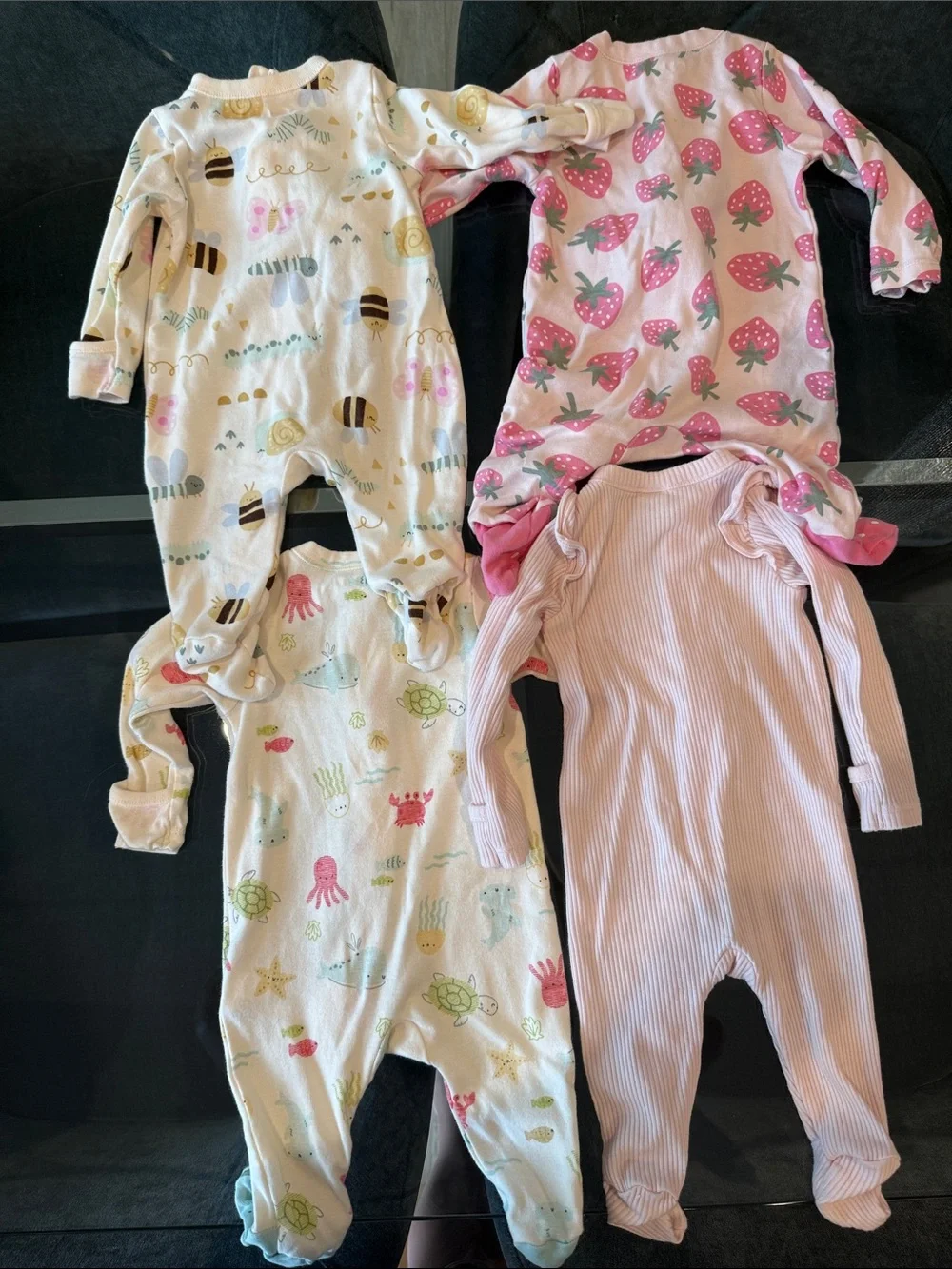 Old Navy Pink Strawberry & Pastel Print Baby One-Piece Sleepers - 4-Pack